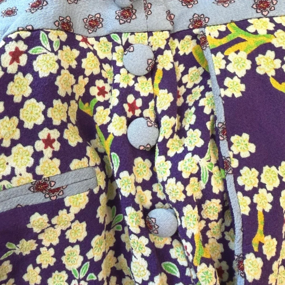 Maison Scotch & Soda Silk Soiree Whimsigoth Purple Floral Wide Leg Pants Sz P XS
